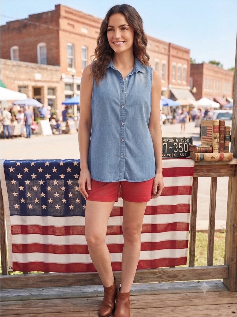 BeachLunchLounge Sleeveless Denim Button-Down Top with Flowy Back
